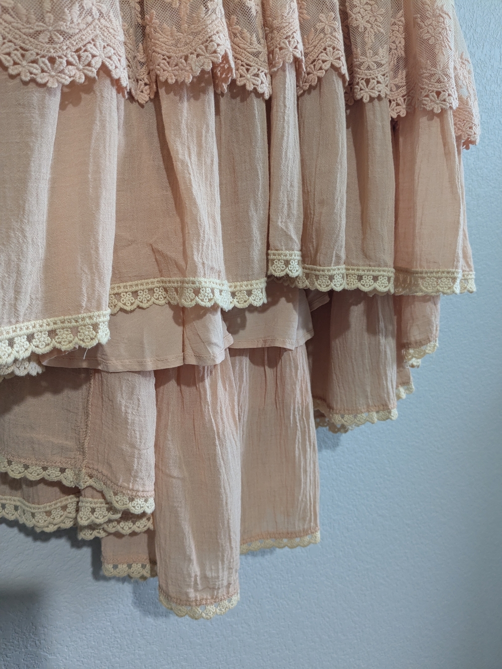 Spell Designs Prairie Peach Hi-Lo Lace Ruffle Tiered Maxi Skirt Early Spell  S - Picture 8 of 16